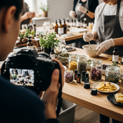 Community manager en train de faire un shooting photo